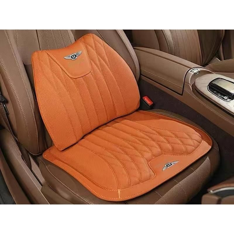 ◆ベントレー Bentley◆オレンジ◆シートクッション 車用 シートカバー ナッパ レザー 腰当て 滑り止め 弾性 座布団1点 腰クッション1点 aa