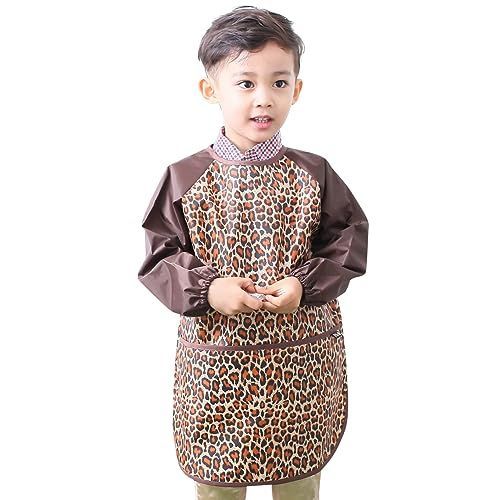 Brown Animal_L [プリエ] 子供用 キッズ ユニセックス 防水 絵画 スモック エプロン1歳-10歳用 (S-XXL size)， Brown Animal (10-L)