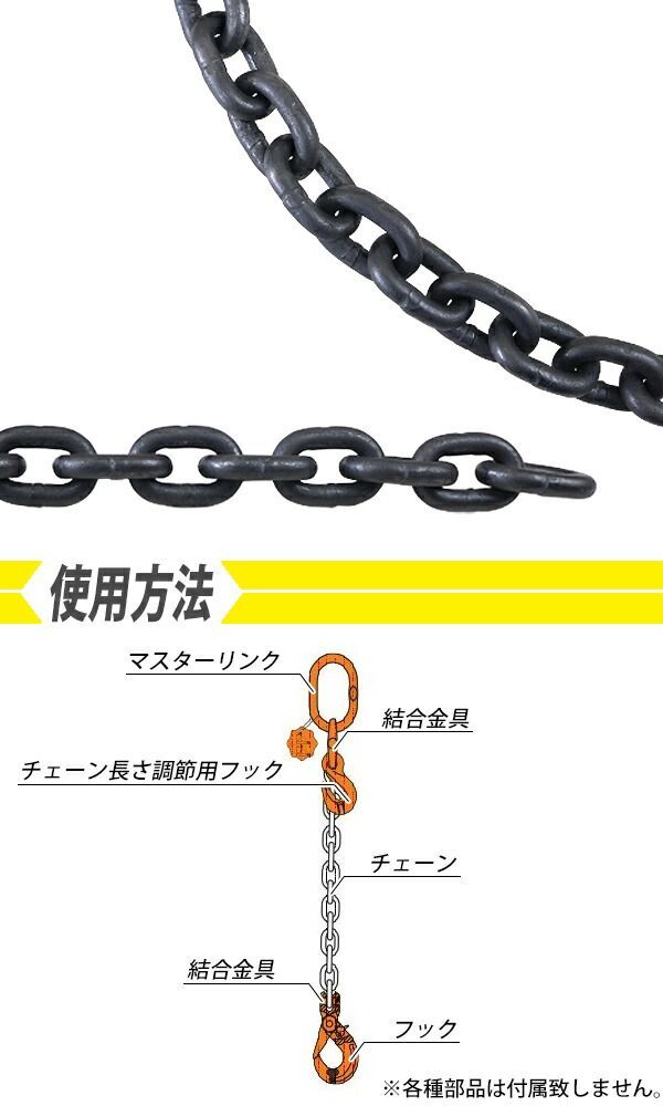 チェーン 線径約12mm 使用荷重約4.6t 約4600kg 約3m G80 エコノミーモデル 鎖 くさり 吊り具 チェーンスリング スリングチェーン リンクチェーン チェイン 金具 クレーン ホイスト 玉掛け 吊り上げ