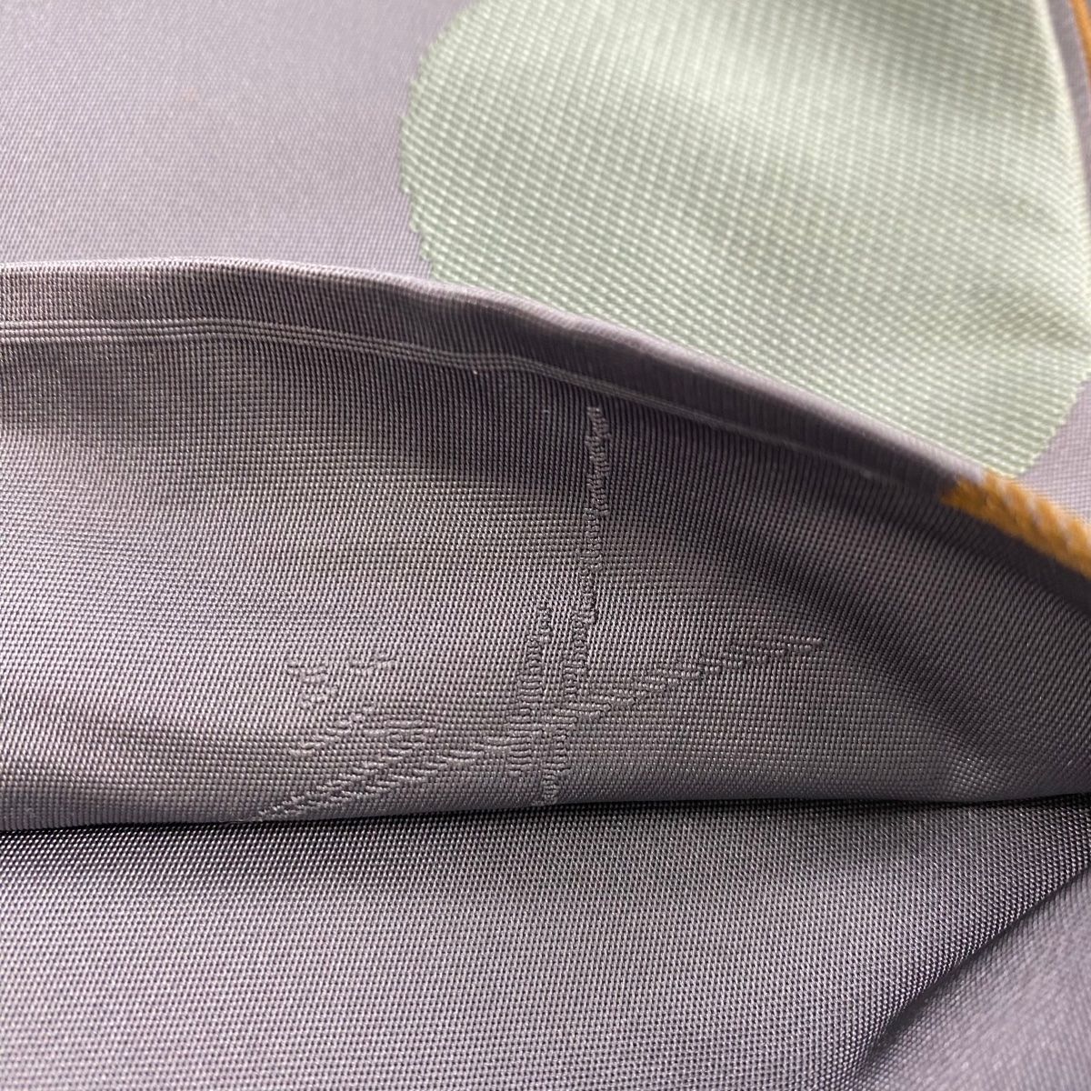 袋帯 名品 辻村ジュサブロー 落款 花 灰色 六通 正絹 【中古