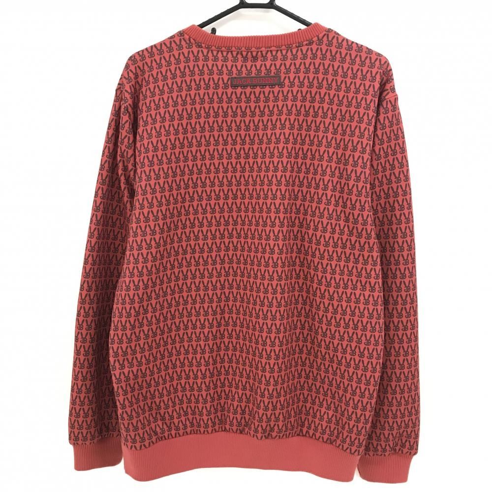 ふんわりした ジャックバニー トレーナー レッド×黒 ロゴ総柄 内側ボア サイドジップ メンズ 6 XL ゴルフウェア Jack Bunny ここでご注文へようこそ!