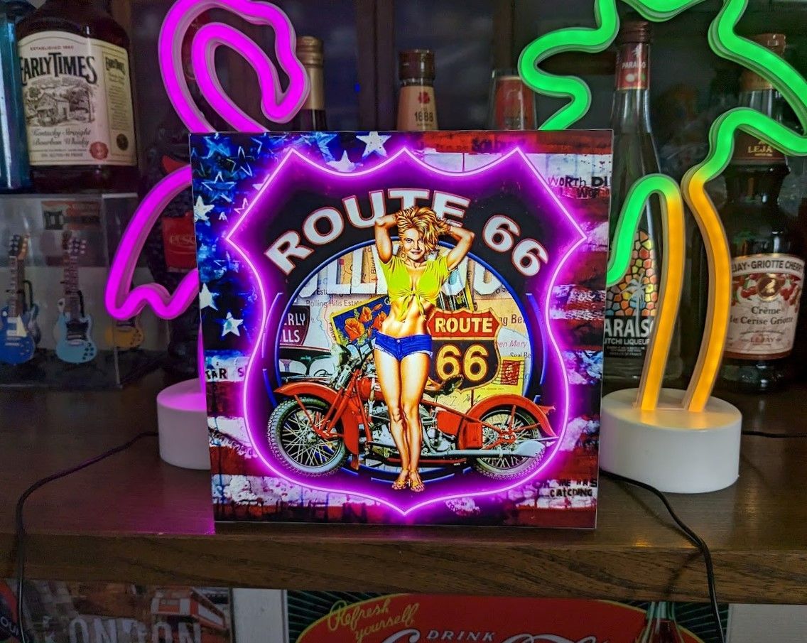 20センチ】アメリカンバイク ルート66 置物 雑貨 電光看板 ライトBOX