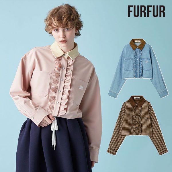 10%OFF ファーファー FURFUR トップス 25秋冬 ロゴ刺繍フリルシャツ 長袖 ミドル丈 rwft254071