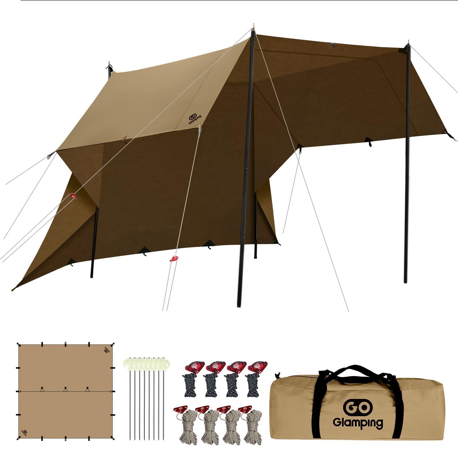 遮光 遮熱 難燃 撥水加工 19箇所ループ 特殊防水テープ付き 500mm耐水圧 ソロキャンプ 焚き火可 軽量 ポリコットン コンパクト 正方形タープ キャンプ HENGEN スクエアタープTC アウトドア GOGlamping