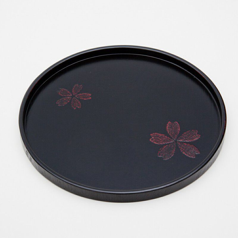 天然木製 8寸 丸盆 桜 曙 漆塗り 24cm お盆 トレー トレイ おぼん