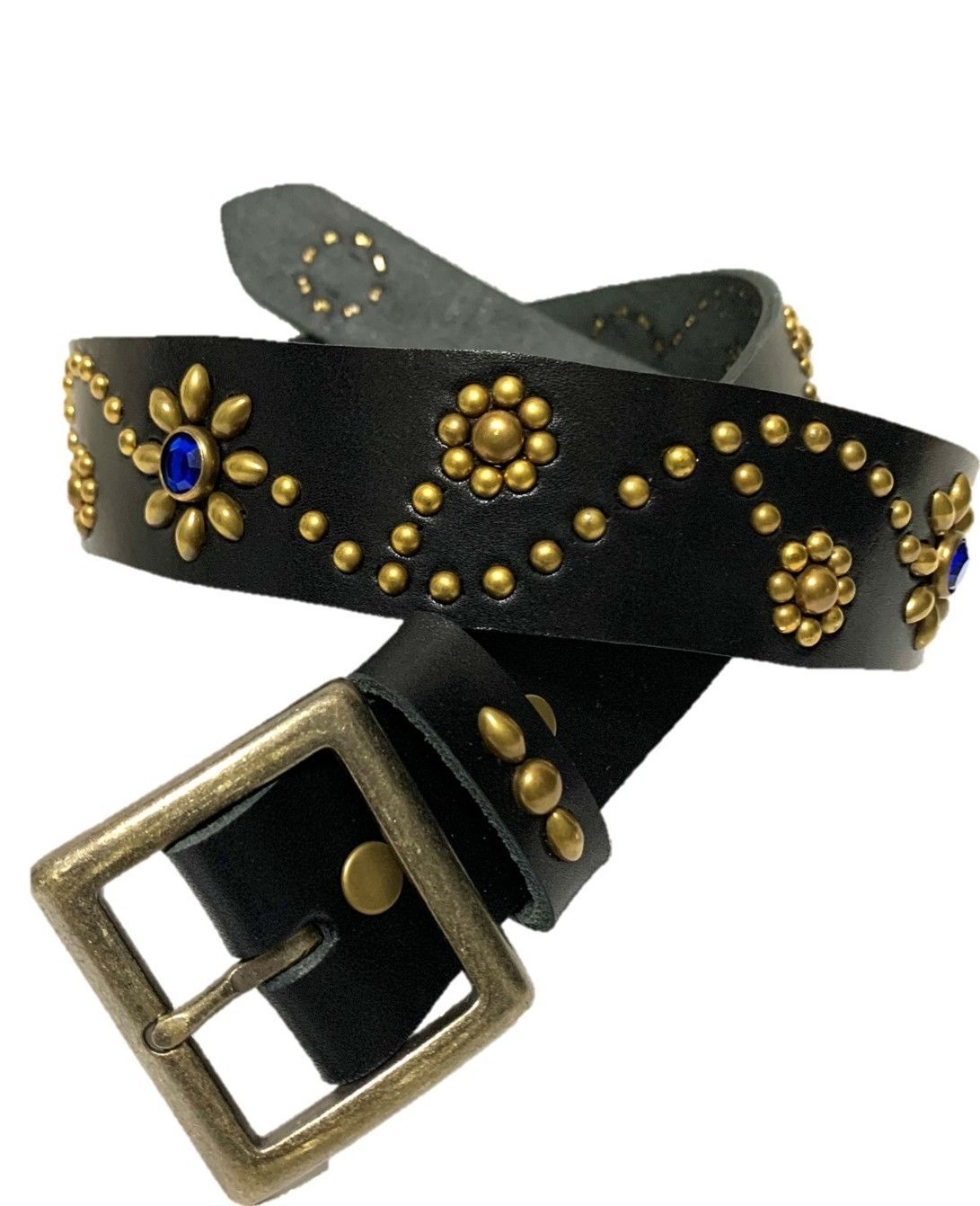 栃木レザー フラワー型スタッズベルト 黒 ブルースポッツ ヴィンテージ