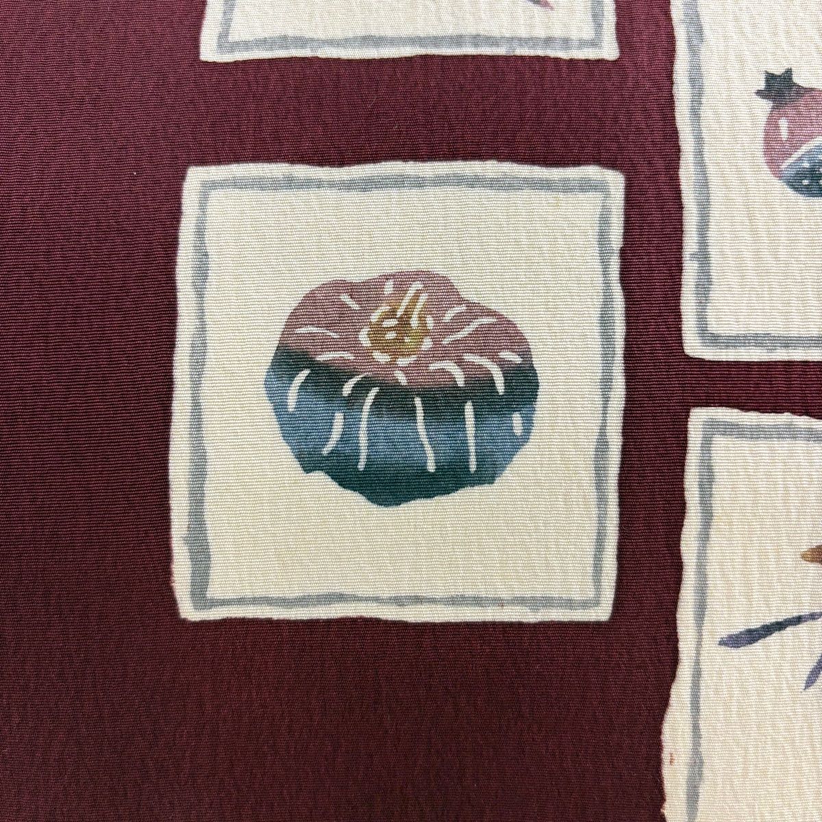 名古屋帯 秀品 生り物 春夏秋冬 えんじ色 正絹