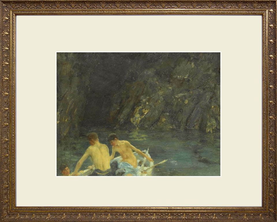 ☆ ヘンリー・スコット・テューク 「The Cavern（洞窟）」 アート紙にジクレー 複製画 額入り 新品 絵画 洋画 海の風景 少年たち イギリスの画家 ニューリン派