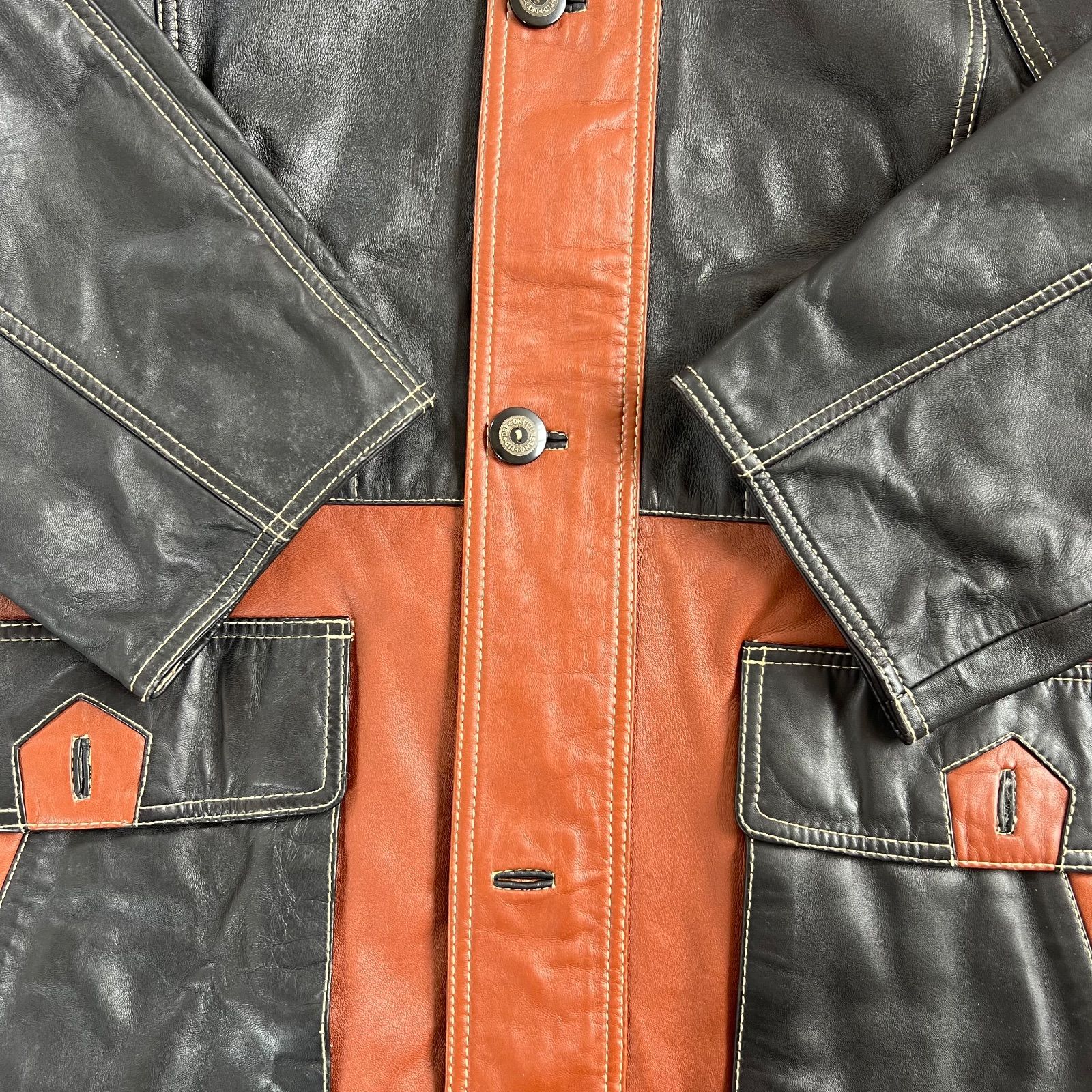 90s Vintage バイカラー Brown × Black 羊革 ハンティングレザー