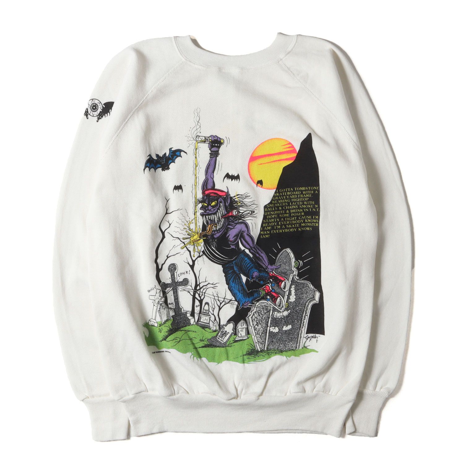 U.S.VINTAGE ヴィンテージ スウェット サイズ:L 80s MONSTER ISLAND グラフィック プリント スウェットシャツ (デッドストック / USA製) ホワイト トップス トレーナー【メンズ】