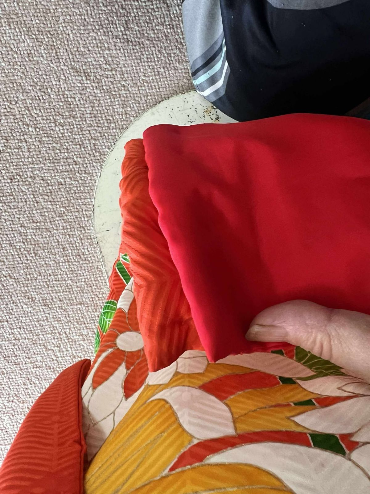  貸衣装処分品 振袖本振袖 オレンジ 大菊 流れ模様 アレンジ 成人式 フルセット 振袖 着物