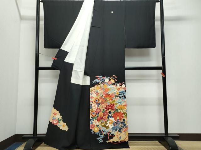 平和屋着物○本加賀友禅作家 押田正義 黒留袖 草花文 正絹 逸品