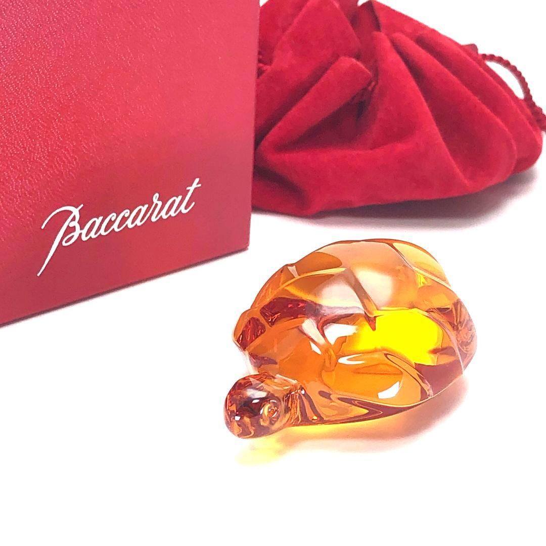 き Baccarat バカラ タートル クリスタル ペーパーウェイト クリスタルグラス オレンジ BC412
