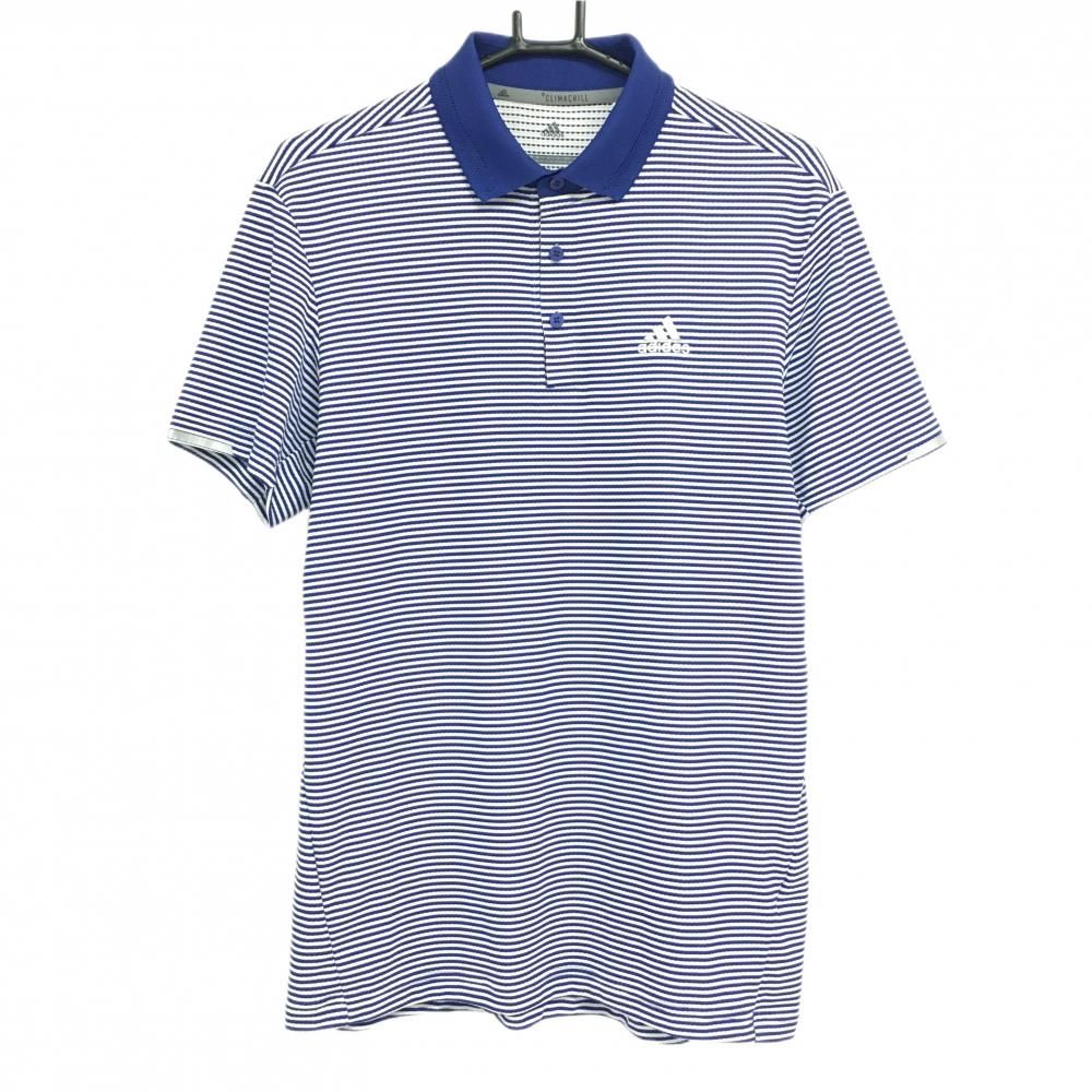 特価【新品】アディダス 半袖ポロシャツ ブルー×白 ボーダー CLIMACHILL メンズ L ゴルフウェア adidas