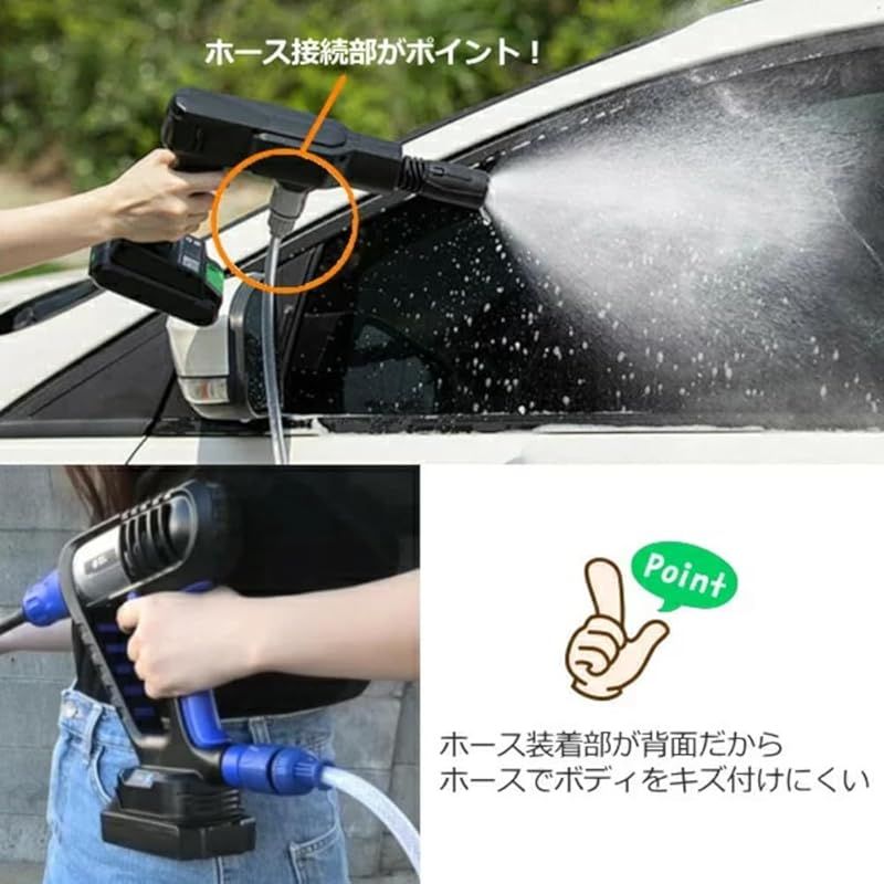 コードレス 高圧洗浄機 ８点セット BLUE CLEAN BC 250 ポータブル高圧洗浄機 水道直結 自吸両方対応 吸水ホース付 キズを付けにくいホース背面取付タイプ 0