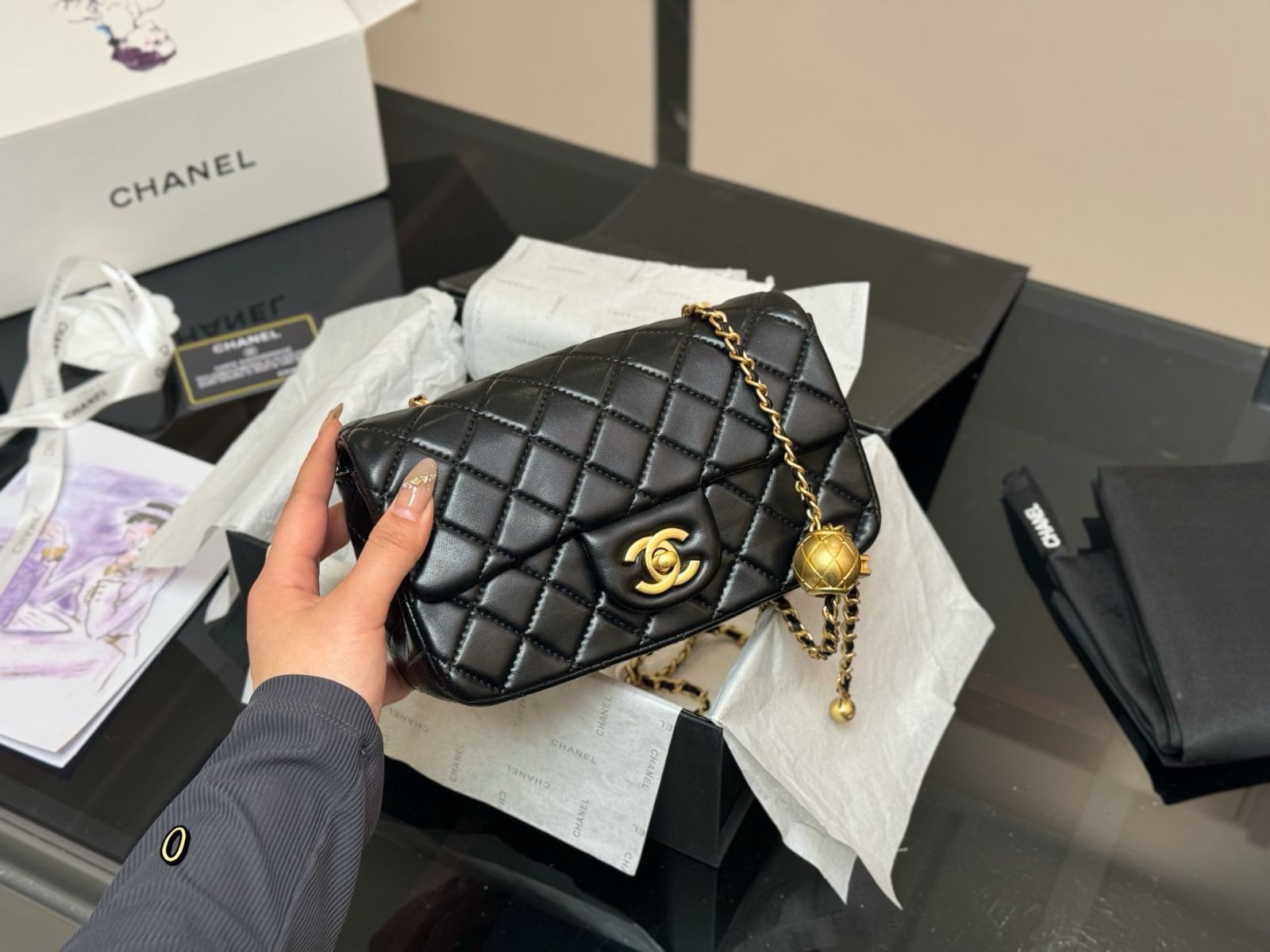 今日特価】Chanel Gold Ball Square Flap Bag ゴールドボール