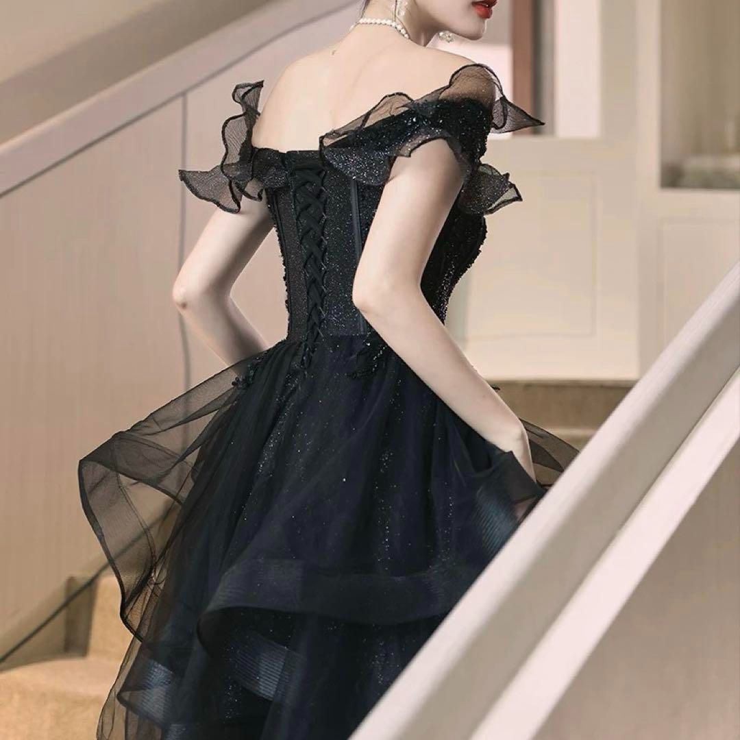 シンプルオシャレなフリルが美しい オフショル ロングドレス シンプルオシャレなフリルが美しい オフショル ロングドレス