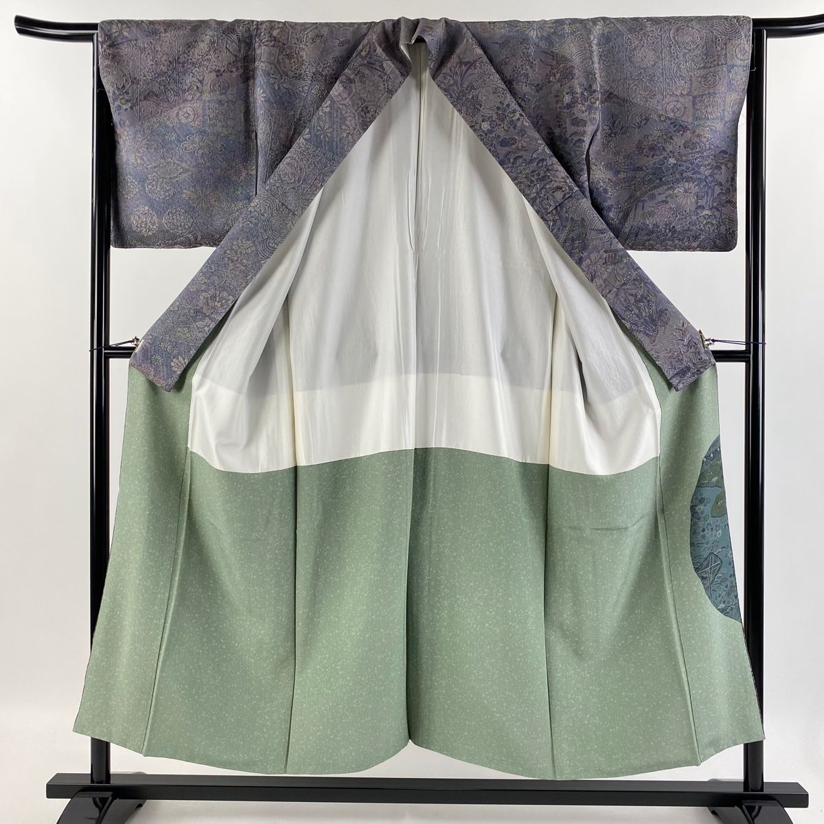 訪問着 身丈151cm 裄丈63cm S 袷 前田仁仙 落款 建物 橋 灰紫 正絹 美  