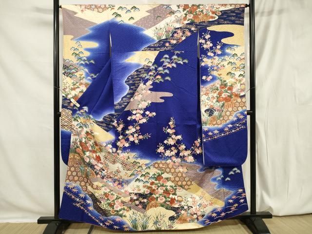 豪華振袖　作家物　絞り　舞花文　暈し染　金彩　着丈167.5cm　正絹 平和屋着物□豪華振袖 作家物 駒刺繍 鴛鴦花文 暈し染め 金彩