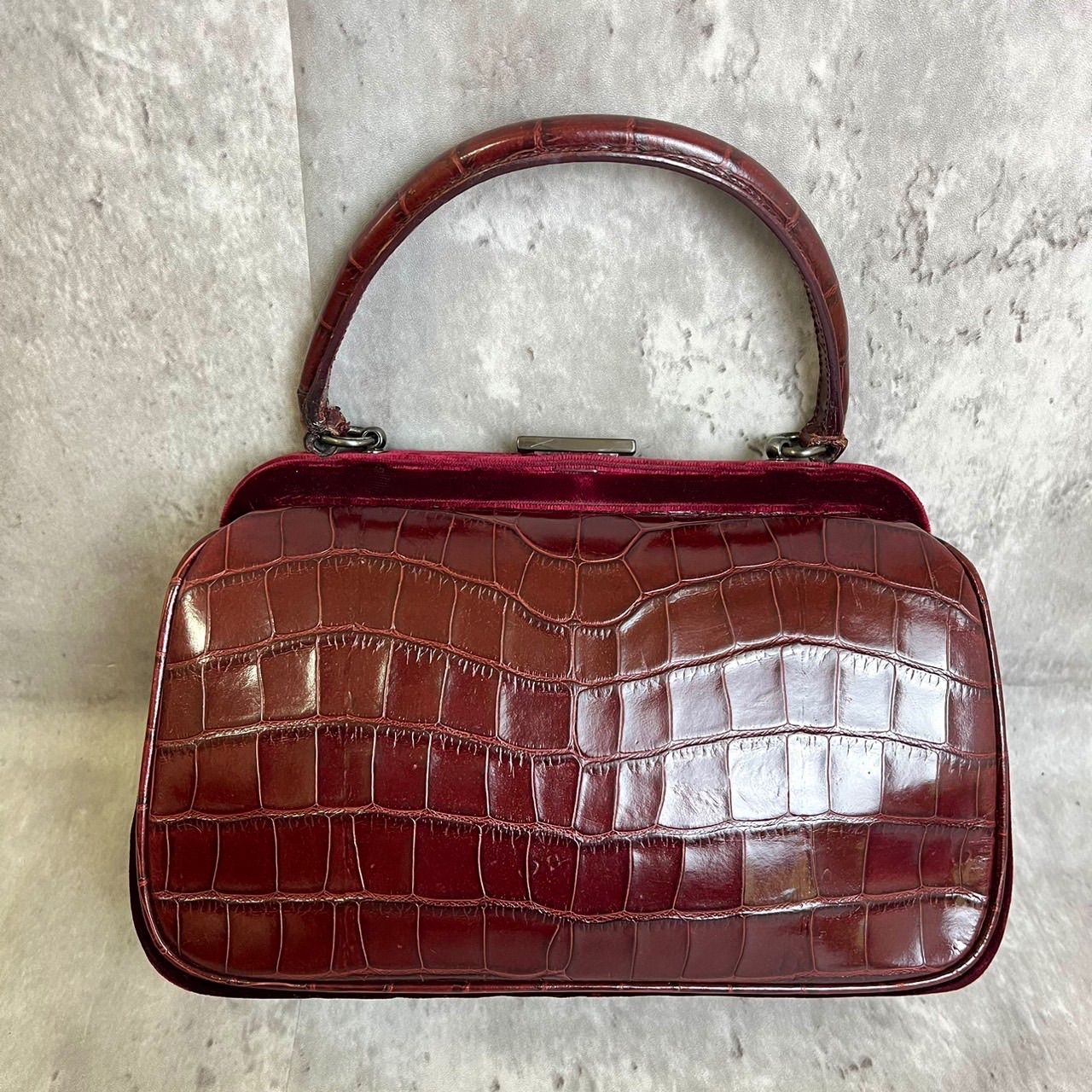 新品 クロコ 広げれ クラッチバッグ 茶 ブラウン タグ付 がま口