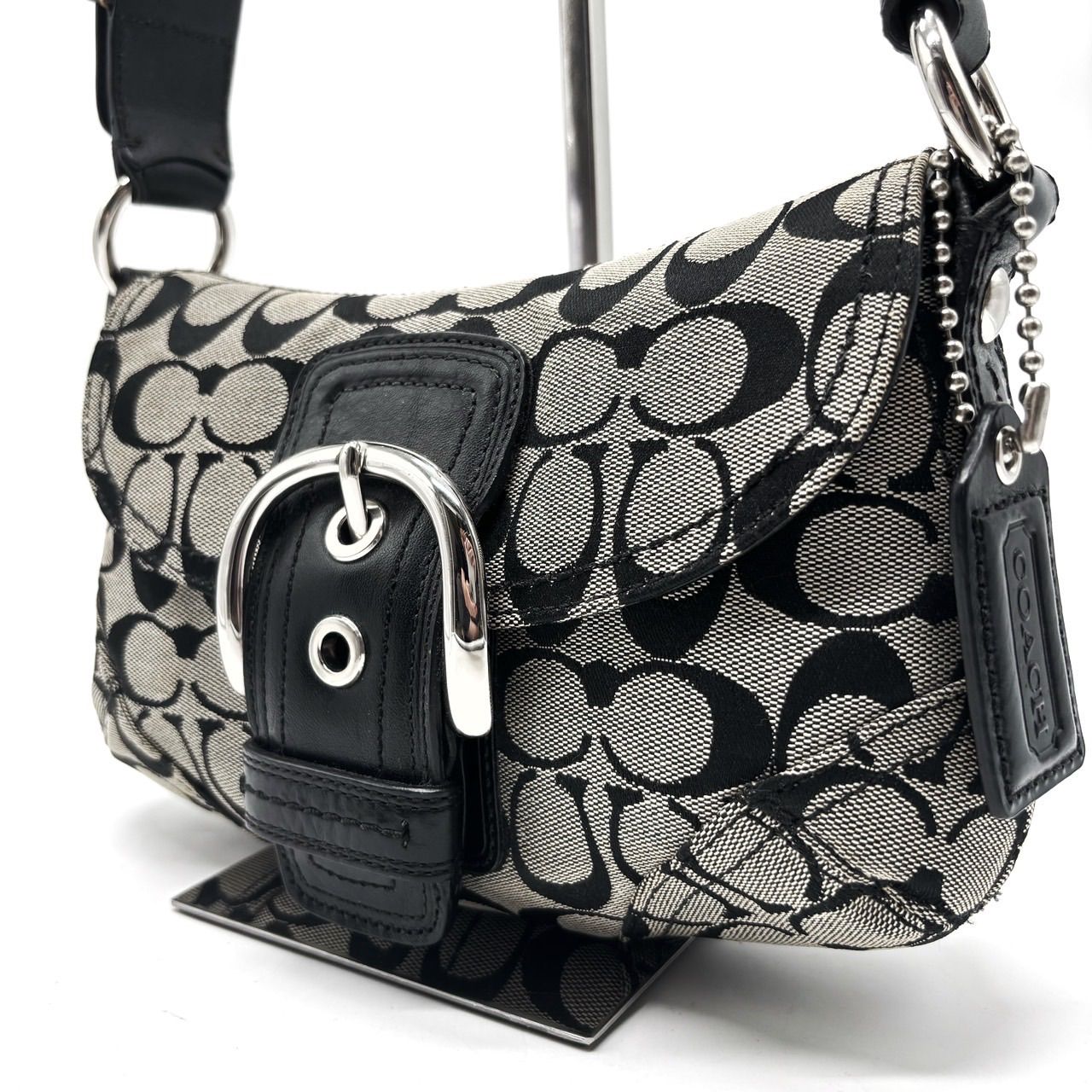 COACH Y2K soho belt signature canvas leather black gray shoulder bag unisex コーチ ハンドバッグ ショルダーバッグ