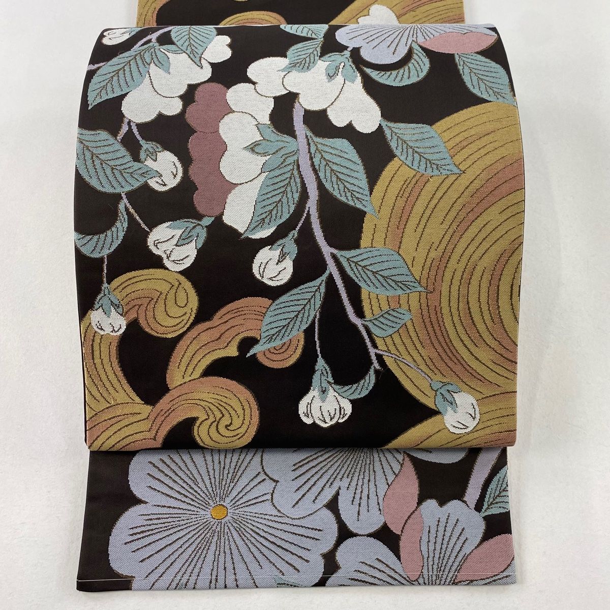 袋帯 秀品 草花 赤茶 六通 正絹