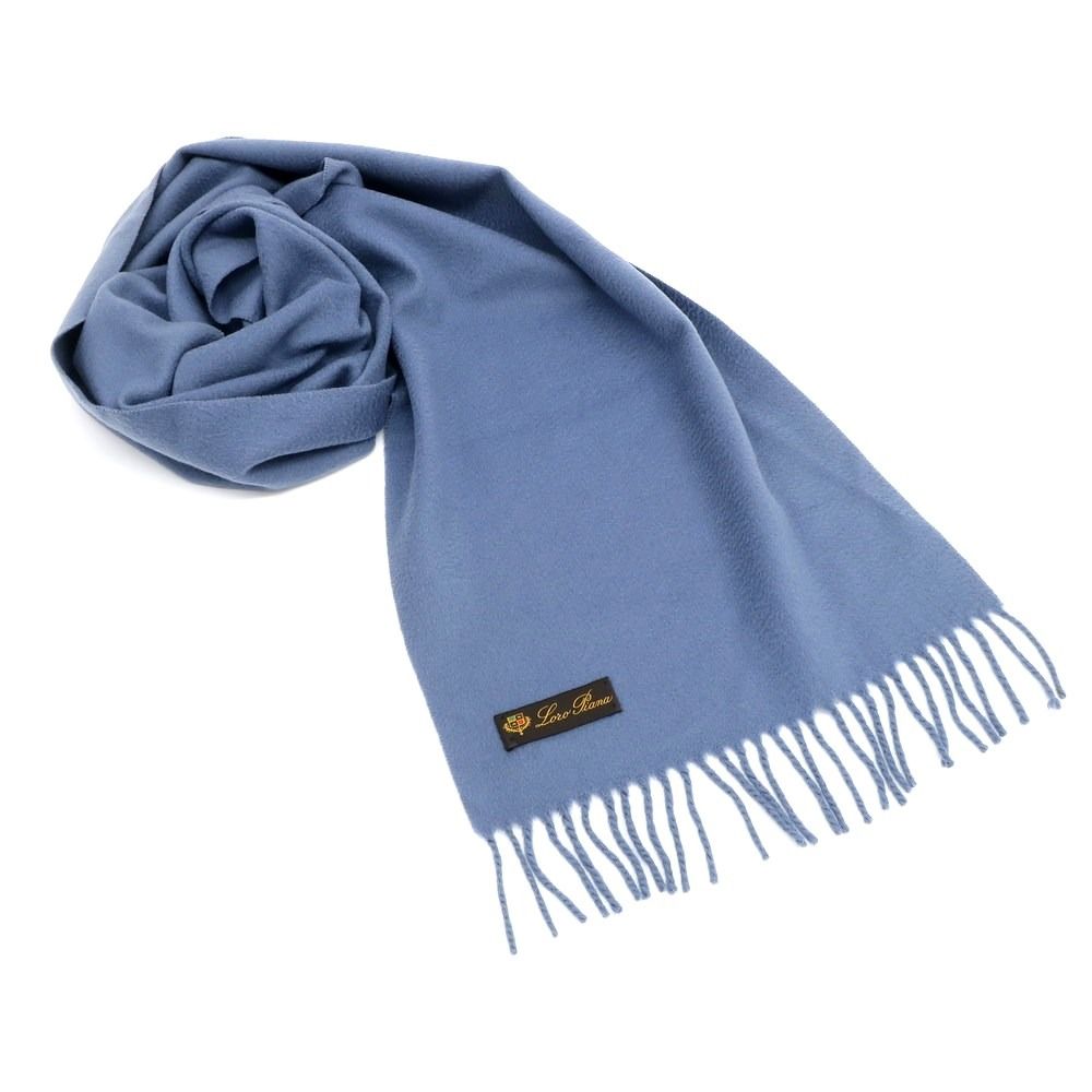 【】ロロピアーナ Loro Piana カシミヤ フリンジ マフラー グレーブルー【メンズ】