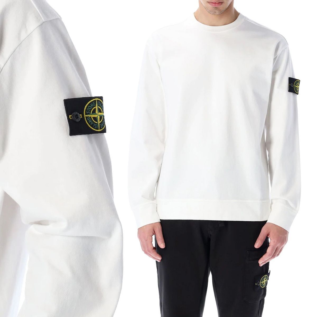 ストーンアイランド◆ヘビーコットン ロゴパッチスウェットTシャツ◆ホワイト