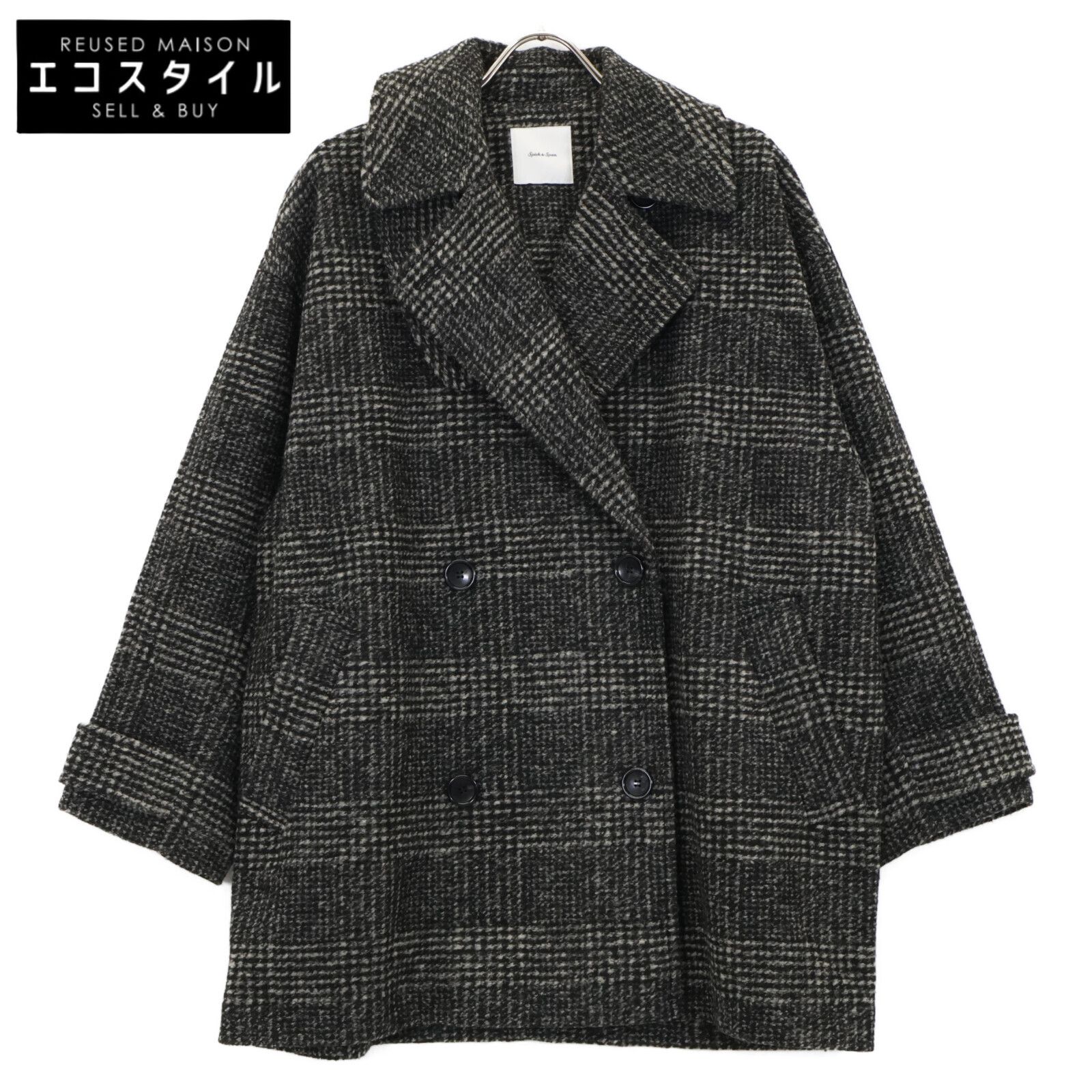 Spick - Span スピック＆スパン 24AW ブラック Wスライバーチェックハーフコート 36