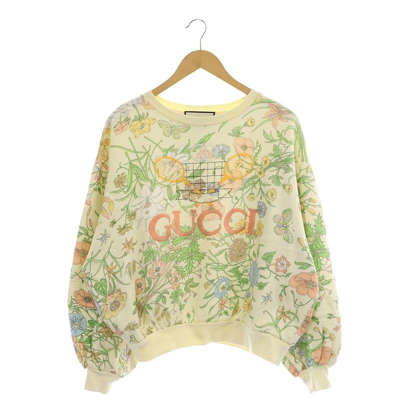 専用　GUCCI 刺繍トレーナー イエロー グッチ GUCCI フラワープリント ロゴ刺繍 プルオーバー