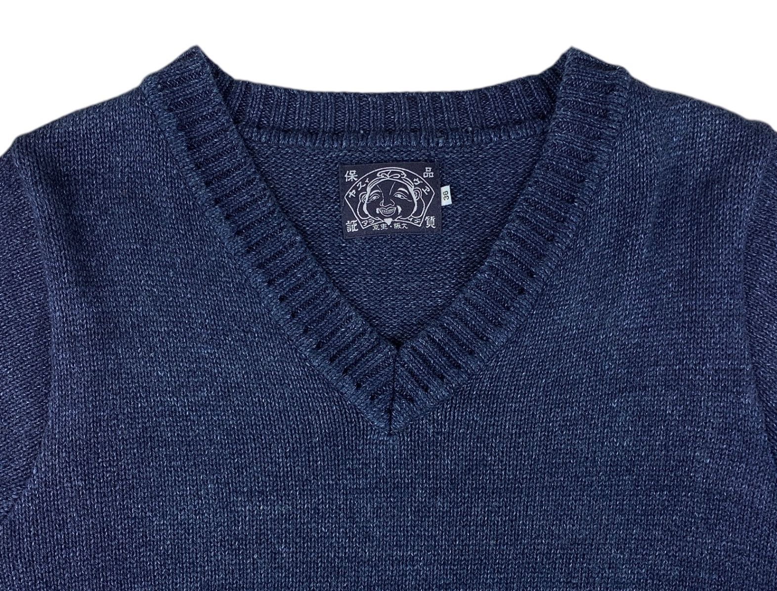 エヴィス　インディゴ　コットンニット　クルーネック　日本製 EVISU (エヴィス) インディゴ染め ニット セーター クルーネック