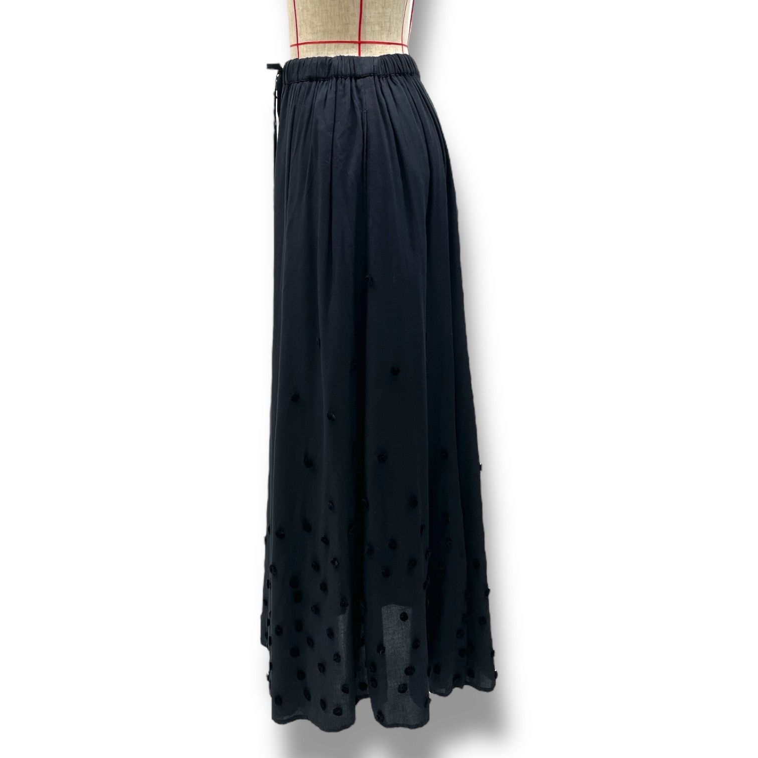 BEARDSLEY ビアズリー ポンポン刺繍スカート フ スカート ロング ウエストゴム ドット柄 水玉模様 BEZ1001101A0005 黒 ブラック フリーサイズ レディース 通年 ゴーゴー古着マルイファミリー溝口店 22 No.103