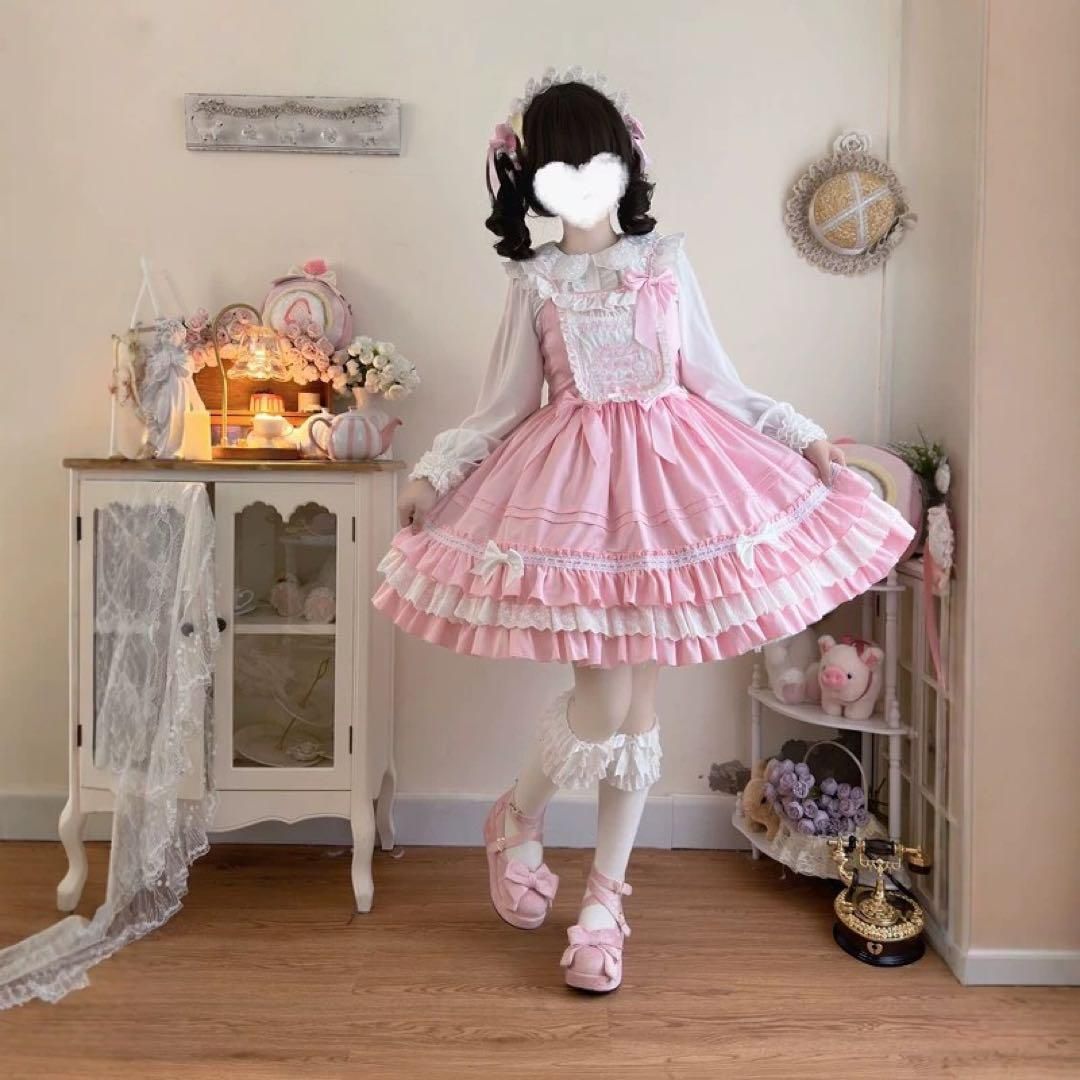 ロリータジャンパースカート✿フリルワンピ♡女子会お出かけにぴったり 可愛いフリルロリータジャンパースカート??お出かけや女子会に