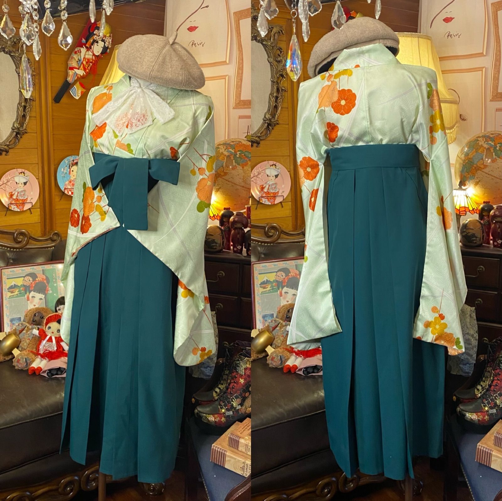 和洋折衷 二尺袖/振袖 着物 袴 リメイク ワンピース ドレス 名古屋帯  