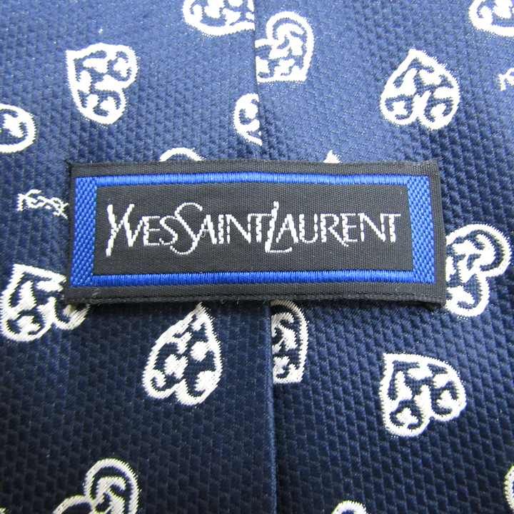 イヴ・サンローラン ブランド ネクタイ YSL ロゴ ハート 小紋柄 シルク