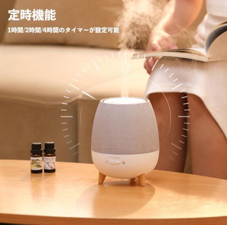 ファブリック加湿器 アロマ対応 リモコン付き 300ml大容量 静音運転 35ml h霧吹き 上から給水 ナイトライト 秋冬の乾燥対策