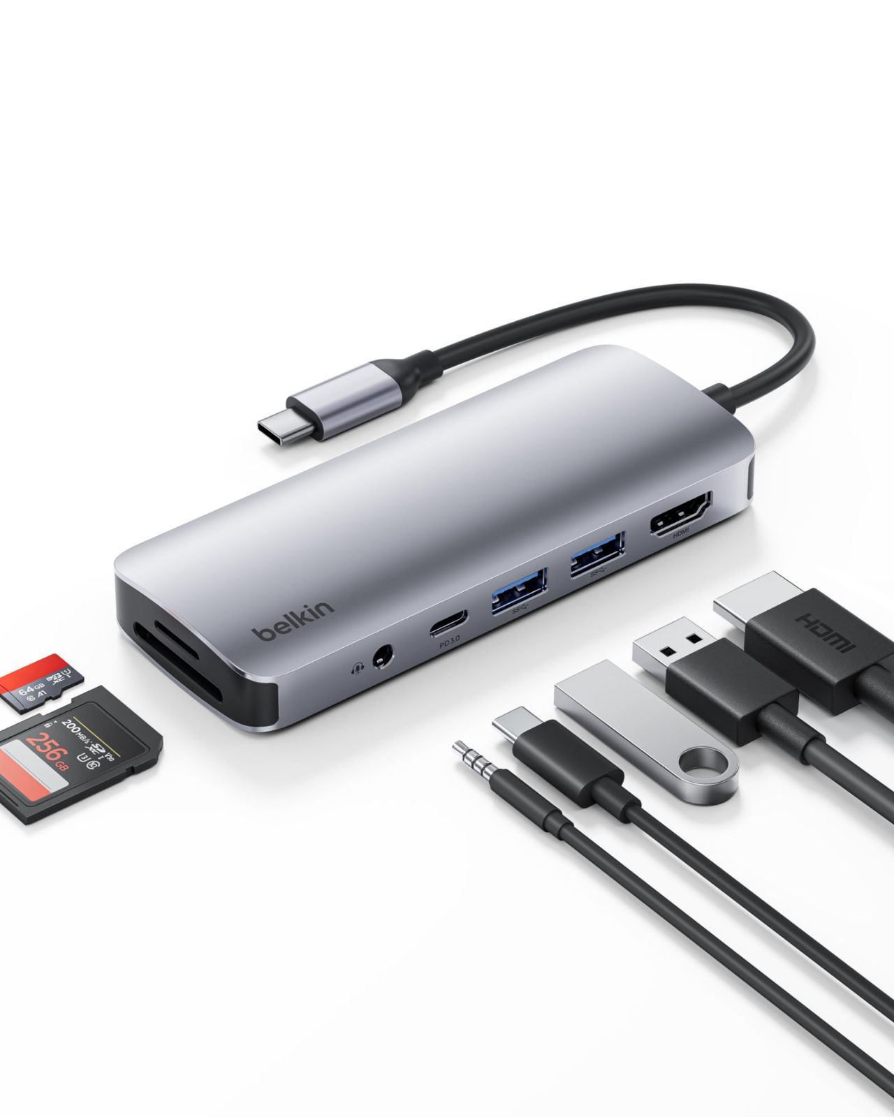 Belkin Connect USB-C ハブ 7-in-1 DDR200対応 メモリカード2倍速 4K 60Hz 100W PD充電 3.5mmジャック 5G高速データ転送 HDMIポート USB-C 3.2 - USB-A 3.2 SD-MicroS