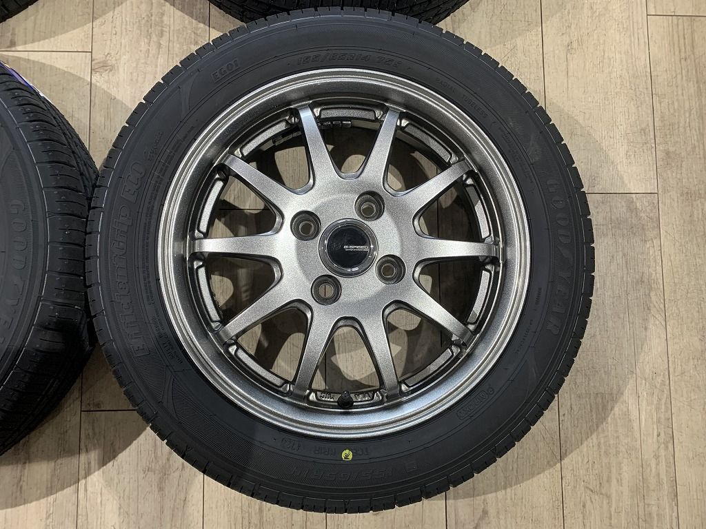 【2302053】新品タイヤ 14インチ 4.5J +45 PCD100 4H + GOODYEAR EG01 155/65R14 2022年 軽自動車 ワゴンR パレット ルークス モコ N-BOX 等