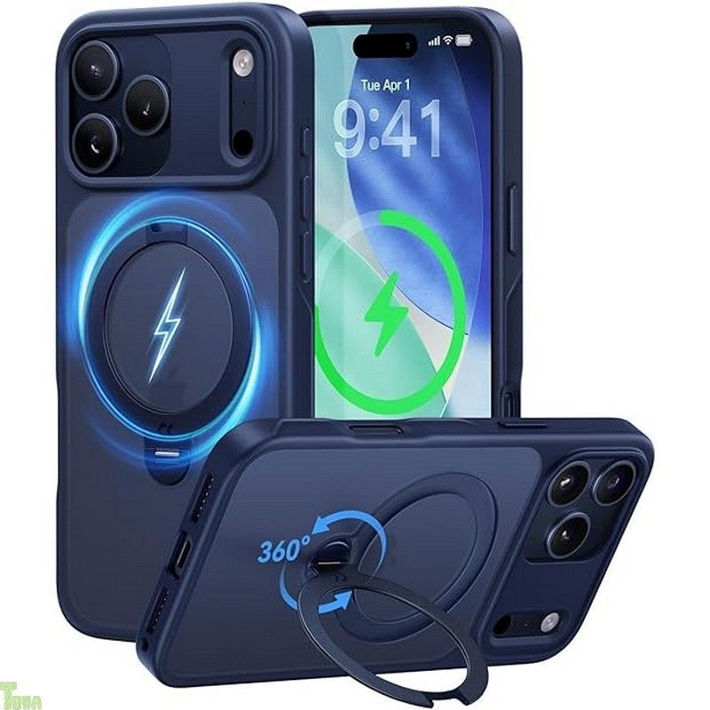 2025最高傑作-定点360度回転 CASEKOO iPhone 17 Pro 用 ケース MagSafe対応 米軍MIL規格 360°全方向耐衝撃 高耐久性 横縦両立 角度自由調整 最大25W急速充電対応 指紋防止|マット仕上げ|黄変防止|半透明