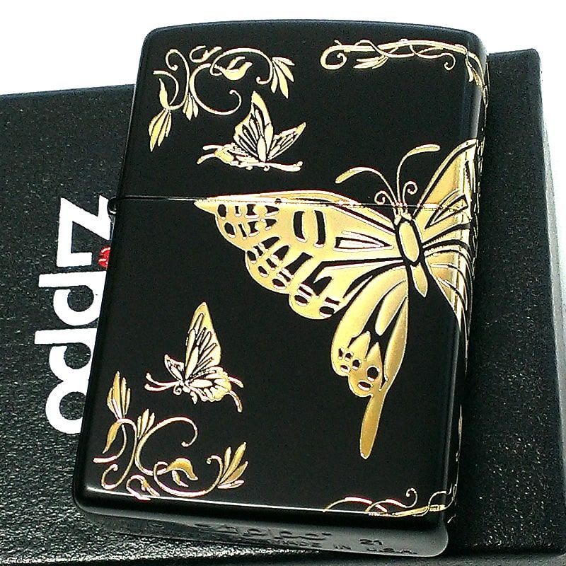 ZIPPO ライター 蝶 バタフライ ジッポー 和柄 ゴールド 金メッキ 