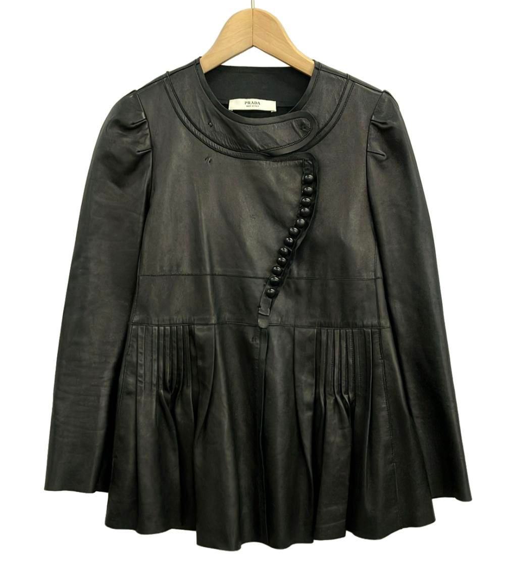 PRADA レザージャケット ノーカラー フリル アイボリー M PRADA レザージャケット ノーカラー フリル アイボリー M
