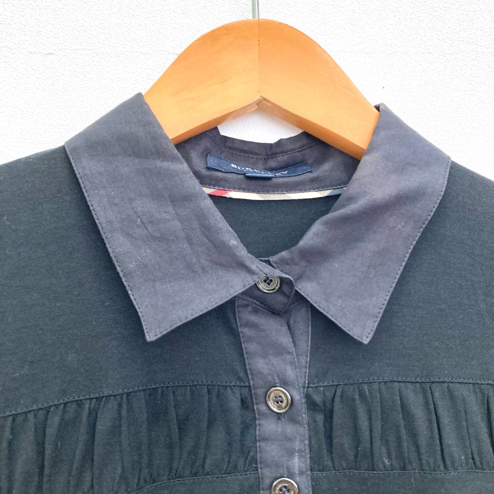 バーバリー　2重　さらりとした半袖　2 ブラック新品 BURBERRY】バーバリー 半袖 襟付き シャツ 春夏 レディース
