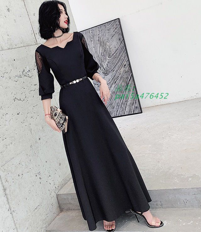 パーティードレス ロング 袖あり パーティードレス 大きいサイズ 3L ドレス 結婚式お呼ばれドレス ワンピース 4L 黒 演奏会 ロングドレス 結婚式 発表会 結婚式 pai5a476452