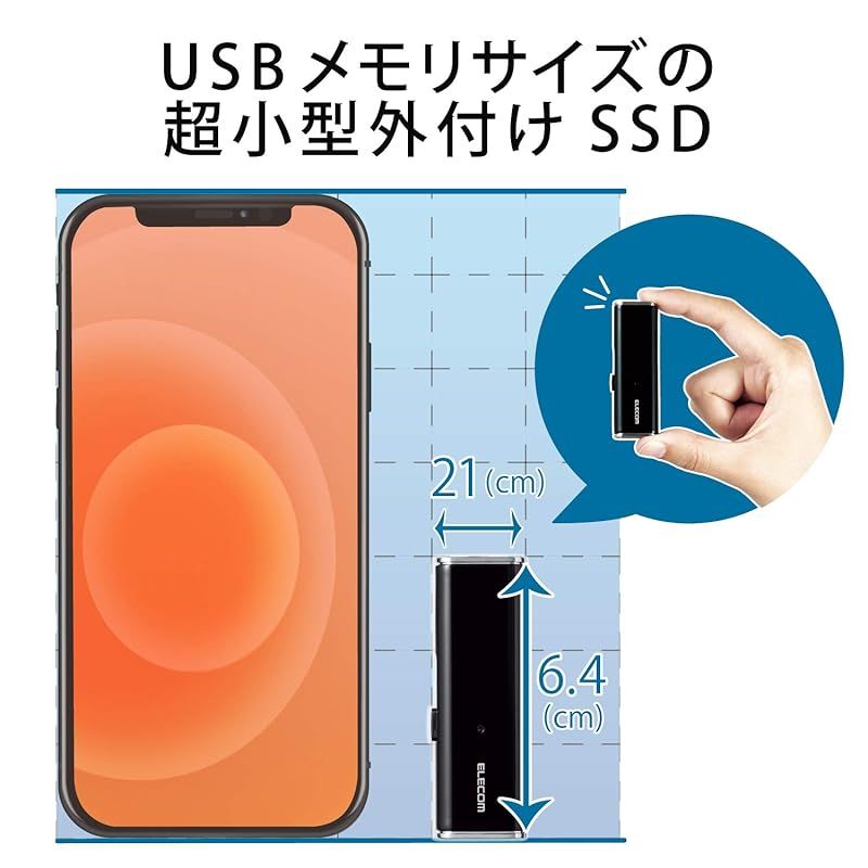 エレコム 外付け ポータブルSSD 128GB USB3.2 Gen1 スライド式 直挿しブラック ESD-EMN0128GBK