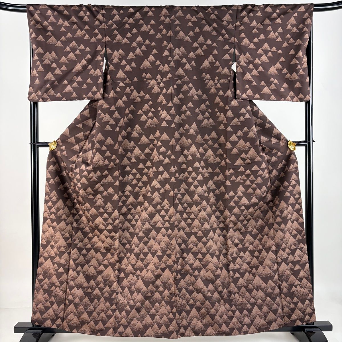 訪問着 身丈160.5cm 裄丈68cm L 袷 紬地 幾何学模様 焦茶色 正絹 秀品
