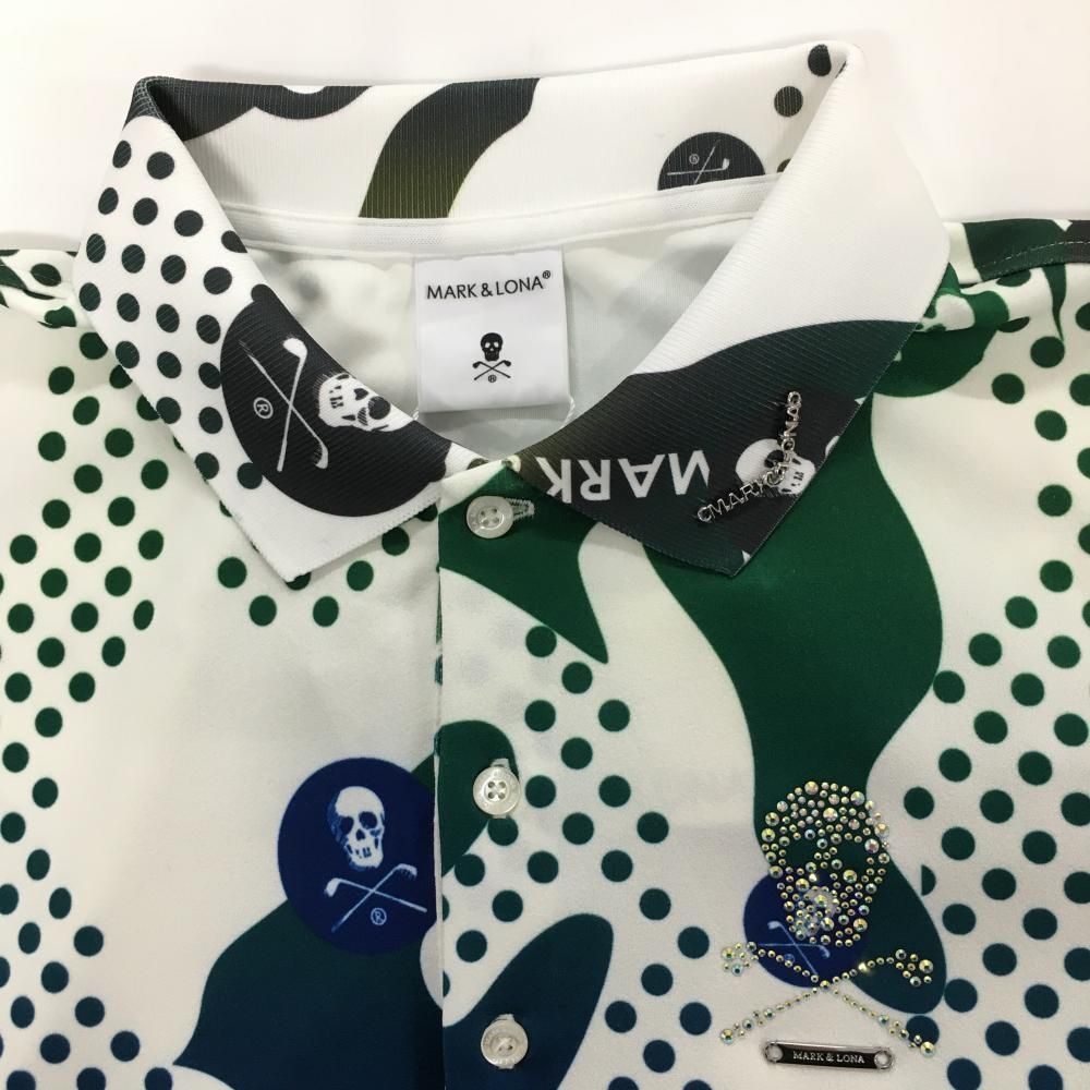 新品】マークアンドロナ 半袖ポロシャツ 白×マルチ ドット スカル