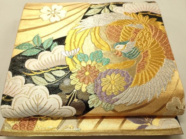 H-668 袋帯 正絹 全通 花丸文 鳳凰 平和屋着物◎全通柄袋帯 鳳凰花丸文 金銀糸 正絹 逸品