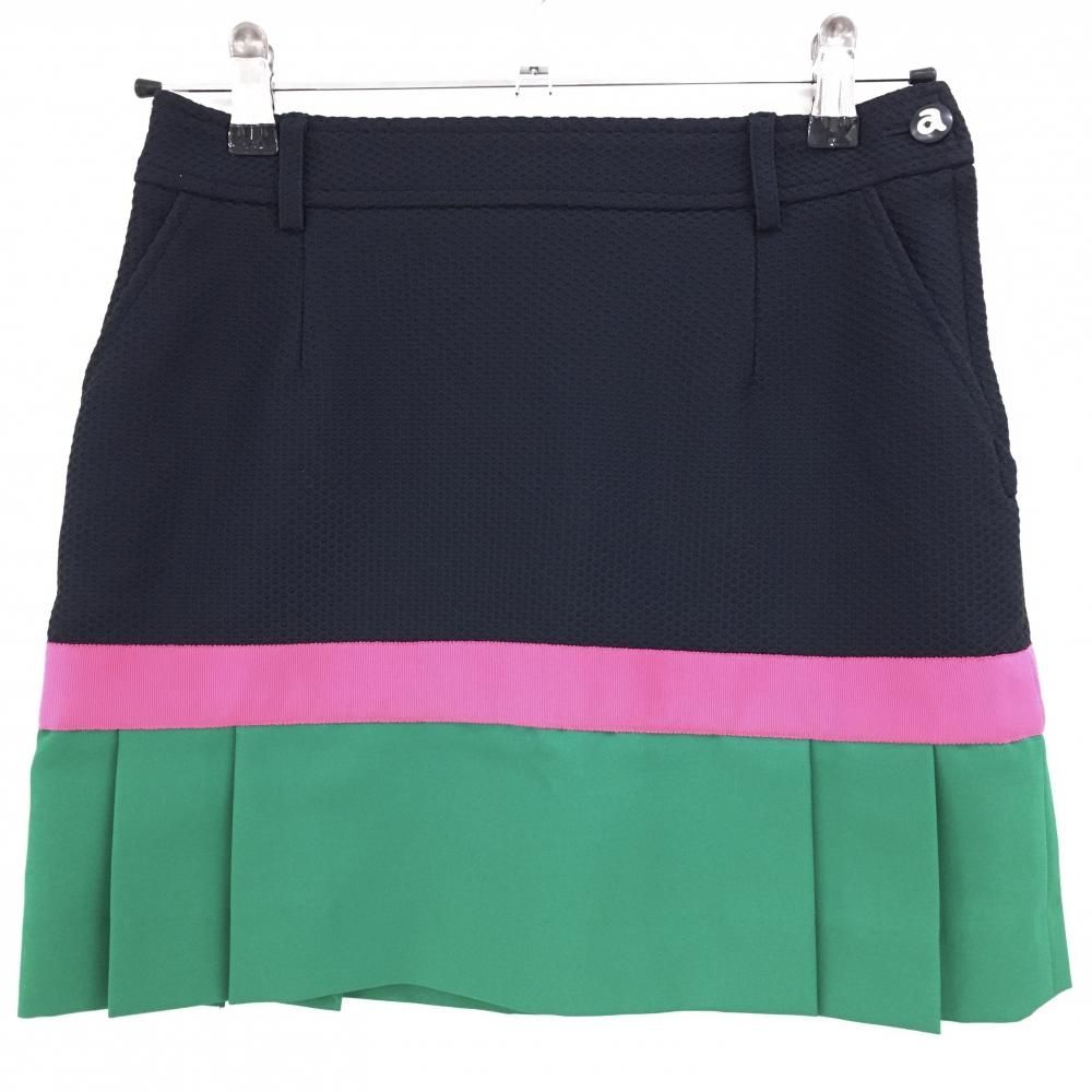 【美品】アルチビオスカート 超美品】アルチビオ スカート ネイビーグリーン×ピンク 裾プリーツ
