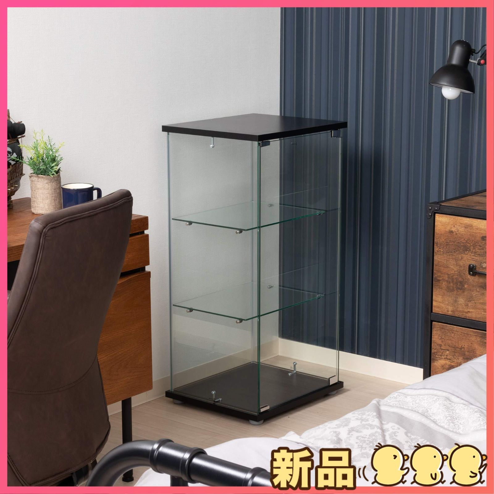 新品】3段ブラック コレクションケース 強化ガラス フィギュア
