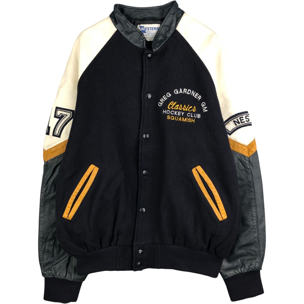 古着 WESTERN 袖革ウールボタンスタジャン バーシティジャケット カナダ製 メンズXL相当|evb032226